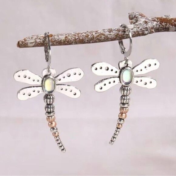 Moonstone Dragonfly Earrings - Picture 1 of 5